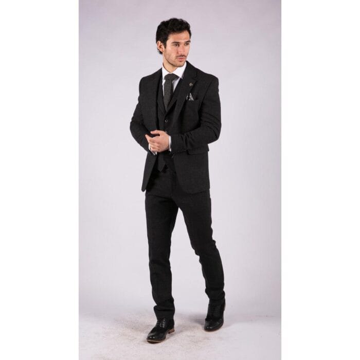 Mens Black Tweed 3 Piece Suit Check Vintage 1920s Gatsby Blinders Tailored Fit - Knighthood Store