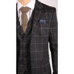 Mens Blue 3 Piece Suit Tan Check Classic Wedding Prom Peaky Tweed Vintage - Knighthood Store