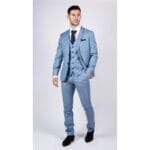 Mens Light Blue Sky 3 Piece Suit Classic Stitch Wedding Summer Prom Classic - Knighthood Store