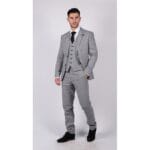 Mens 3 Piece Summer Suit Grey Check Blue Black Tailored Fit Classic Wedding Formal - Knighthood Store