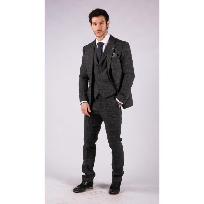 Mens Grey Tweed 3 Piece Suit Blue Check Vintage 1920s Gatsby Blinders Tailored Fit - Knighthood Store