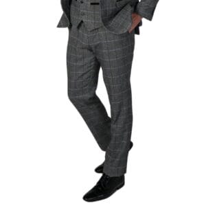 Graue Herrenhose aus Tweed-Wollmischung mit Fischgrätenmuster - Knighthood Store