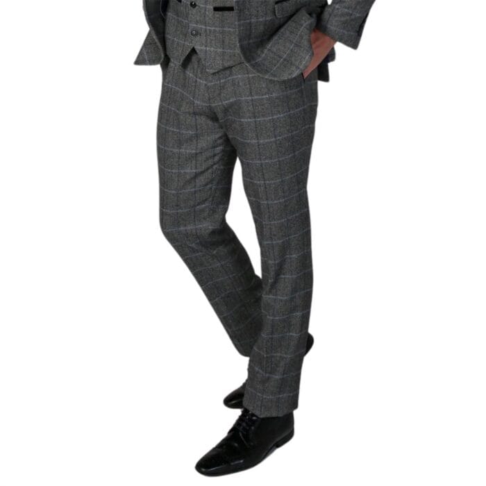 Graue Herrenhose aus Tweed-Wollmischung mit Fischgrätenmuster - Knighthood Store