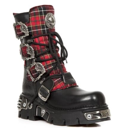 New Rock 391T-S1 Schwarze Leder Tartan Gothic Stiefel Punk EMO Militär - Knighthood Store