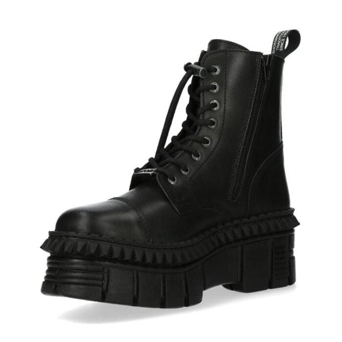 New Rock Boots Punk WALL083CCT-S6 Metallic Schwarze Leder Plateau Stiefeletten - Knighthood Store