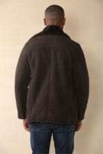 Men's Brown Shearling Sheepskin Car Coat - Image 7