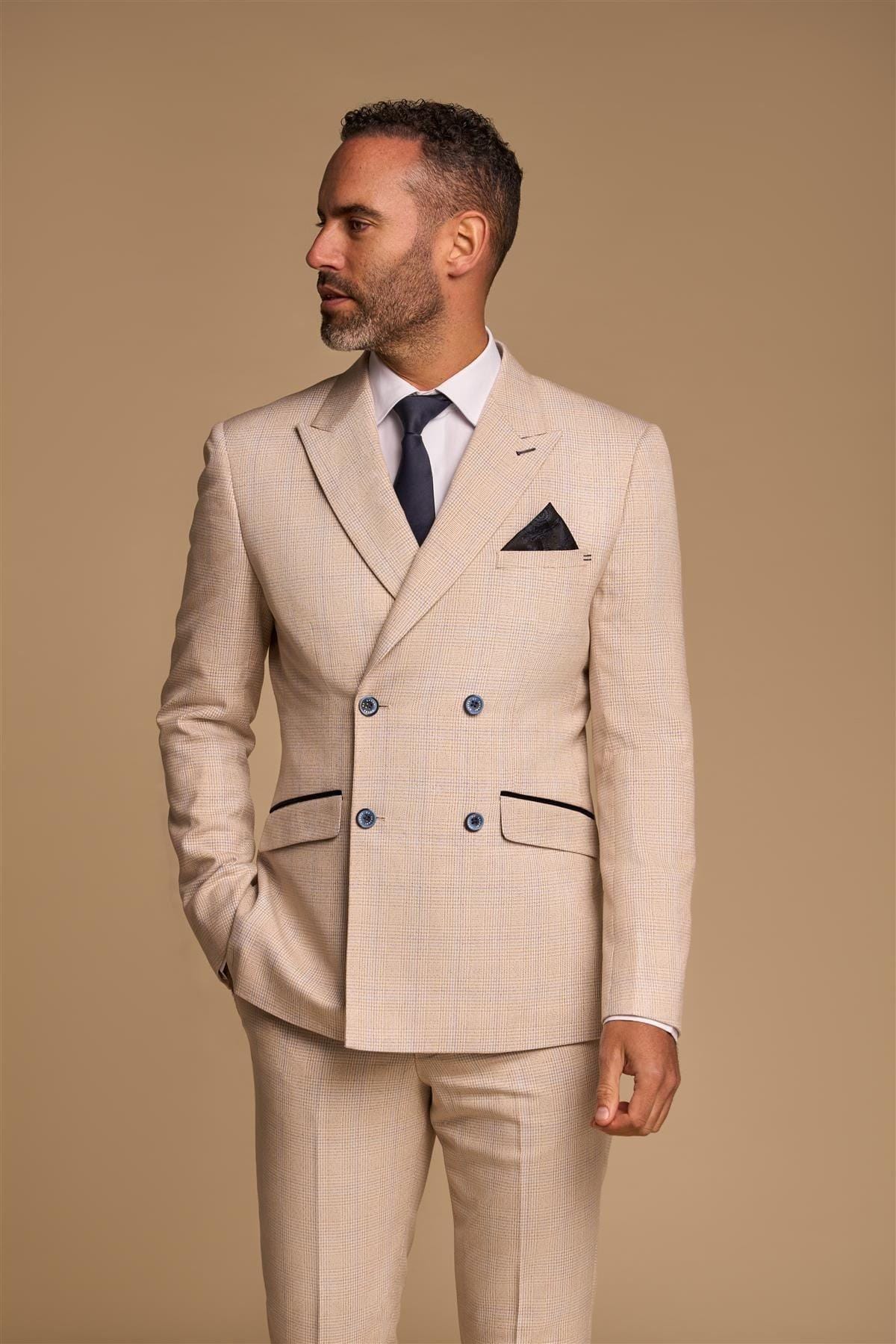Men's Blazer Beige Double Breasted Tailored Fit Suit Jacket - Knighthood Store