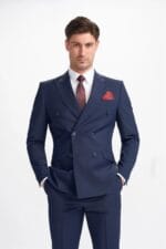 Men's Suit Navy Blue 2 Piece Double Breasted Tailored Fit Formal Wedding Dress - Image 2