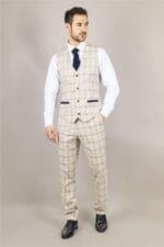 Herrenweste Beige Kariert Tailored Fit Weste - Knighthood Store