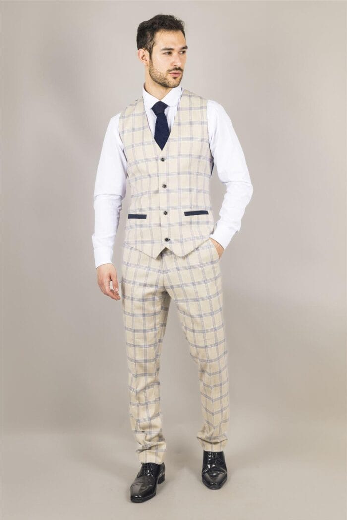 Herrenweste Beige Kariert Tailored Fit Weste - Knighthood Store