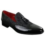 Scarpe eleganti da uomo con nappe lucide, da festa, in pelle verniciata, rosso argento, nero oro - Knighthood Store