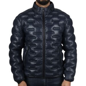 Men's Puffer Quilted Real Leather Jacket Casual Waist Length - Knighthood Store