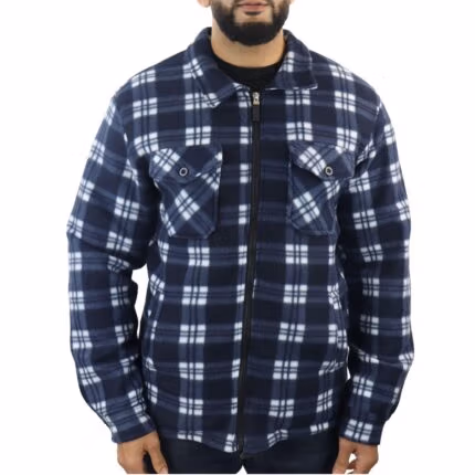 Men's Jumper Thermal Fleece Fur Lined Lumberjack Zipped Check Winter Shirt - Knighthood Store