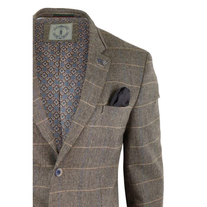 Blazer Blinders da uomo in tweed a spina di pesce, grigio, blu navy e marrone, vestibilità vintage - Knighthood Store