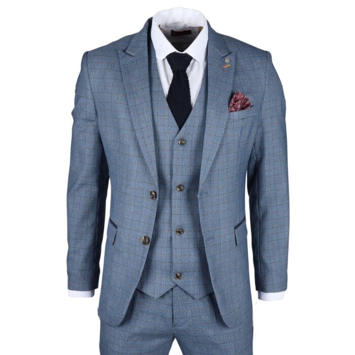 Herren Blazer Blau Kariert Klassischer Sportmantel Plaid Tailored Fit - Knighthood Store