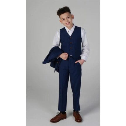 Boys Blue 3 Piece Suit Classic Birdseye Wedding - Knighthood Store