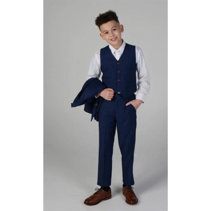 Boys Blue 3 Piece Suit Classic Birdseye Wedding - Knighthood Store