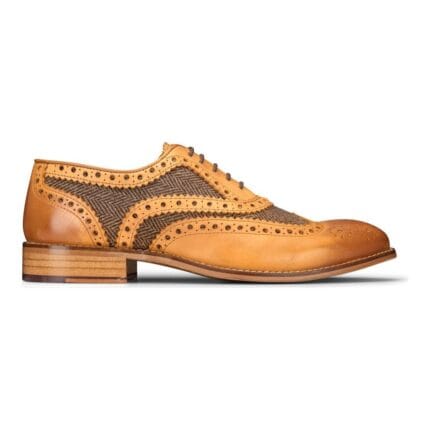 Mens Tan Tweed Olive Leather Gatsby Shoes Vintage Wedding Office Classic - Knighthood Store