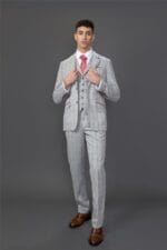Costume homme 3 pièces gris à carreaux, coupe cintrée, tenue habillée - Knighthood Store