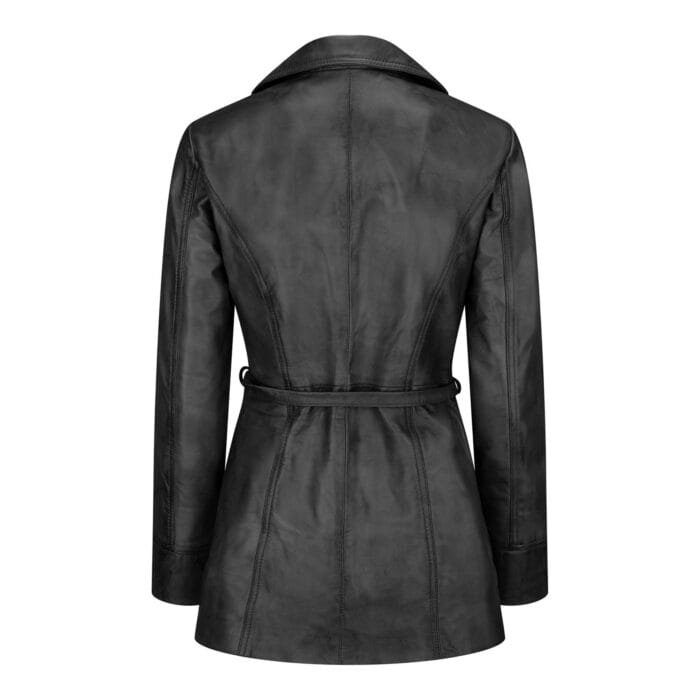 Ladies Women Real Soft Italian Black Leather Mid Length Jacket - Knighthood Store