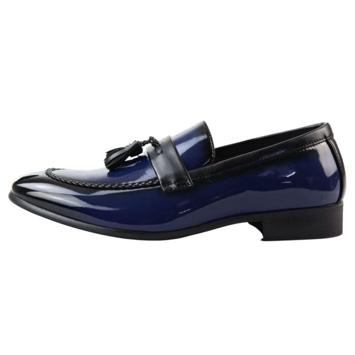 Mocassini da uomo in pelle verniciata, foderati, con nappe, scarpe eleganti - Knighthood Store