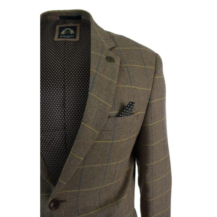 Giacca blazer aderente in tweed a spina di pesce vintage a quadri da uomo, marrone chiaro - Knighthood Store