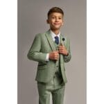 Boys 3 Piece Sage Green Check Suit Tweed Tailored Fit Wedding - Knighthood Store