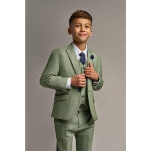 Boys 3 Piece Sage Green Check Suit Tweed Tailored Fit Wedding - Knighthood Store
