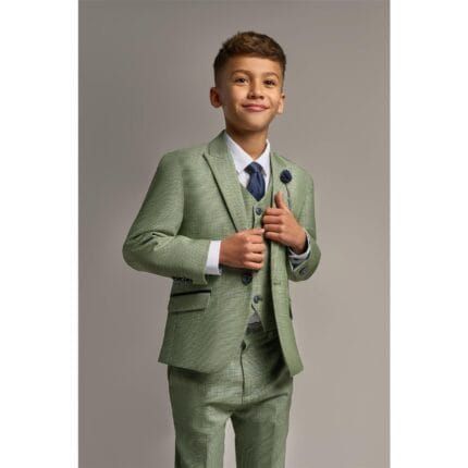 Boys 3 Piece Sage Green Check Suit Tweed Tailored Fit Wedding - Knighthood Store