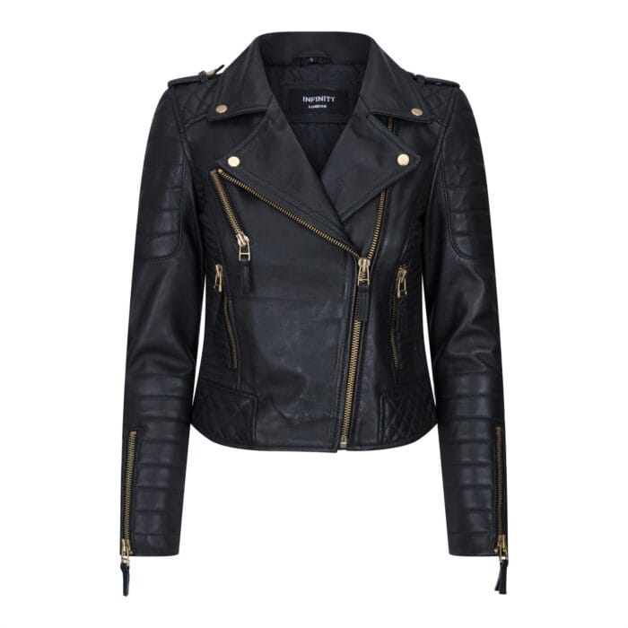 Womens Cross Zip Biker Leather Jacket Brando Matt Black Motorbike Slim Fit Vintage Retro - Knighthood Store