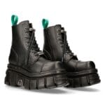 New Rock M-NewMILI083-VS2 VEGAN BOOTS Combat Black Leather Platform Biker Shoes - Knighthood Store