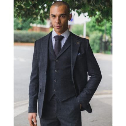 Mens Black Tweed 3 Piece Suit Check Vintage 1920s Gatsby Blinders Tailored Fit - Knighthood Store