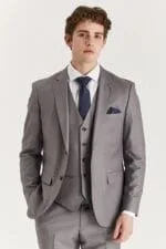 Edward - Men's Grey 3 Piece Stitch Lapel Classic Suit - Image 2