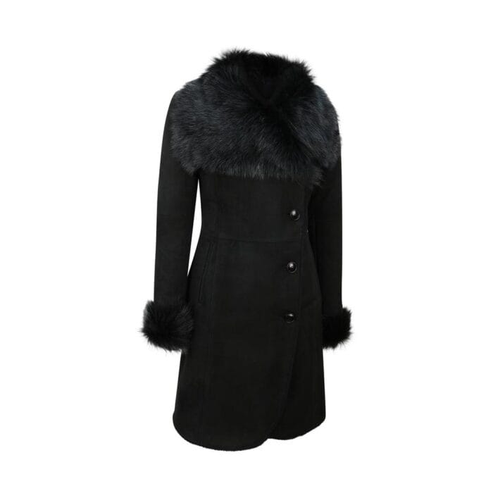 Giacca da donna in vera pelle di pecora, in pelle scamosciata con bottoni, vestibilità slim, trench lungo 3/4, stile designer - Knighthood Store