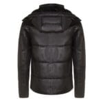 Mens Puffer Hood Jacket Real Leather Black Brown Casual Retro 80s Classic Casual - Knighthood Store