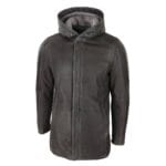 Giacca da uomo in morbida pelle di pecora marrone con cappuccio 3/4, autentica, classica e calda, invernale - Knighthood Store