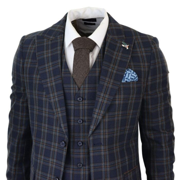 Costume 3 pièces bleu marine à carreaux pour homme - Tenue de soirée - Knighthood Store