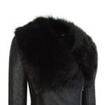 Chaqueta Toscana de piel de oveja auténtica para mujer, con cremallera cruzada 3/4, corte entallado, piel italiana negra - Knighthood Store