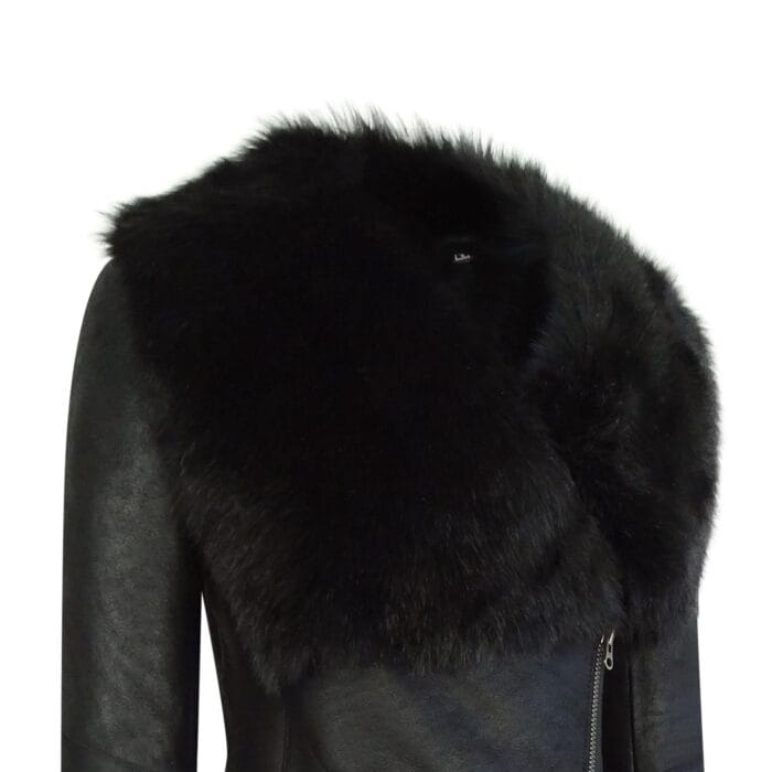 Giacca da donna in vera pelle di pecora, vestibilità slim, con cerniera incrociata 3/4, Toscana, nera, in pelle italiana - Knighthood Store