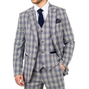 Blazer da uomo grigio blu a quadri, classico, sportivo, a quadri, vestibilità su misura - Knighthood Store