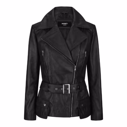 Trench Ladies Tan Black Teal Green Mid Length Designer Real Leather Jacket - Knighthood Store