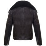 Veste motard en cuir véritable pour garçon, avec fermeture éclair croisée Brando et col en fourrure noire - Knighthood Store