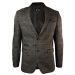 Giacca blazer aderente in tweed a spina di pesce vintage a quadri da uomo, marrone chiaro - Knighthood Store