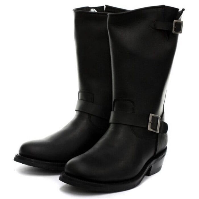 Stivali da motociclista unisex in vera pelle, neri, stile Ginders, ribelle, gotico, punk rock, fibbia - Knighthood Store