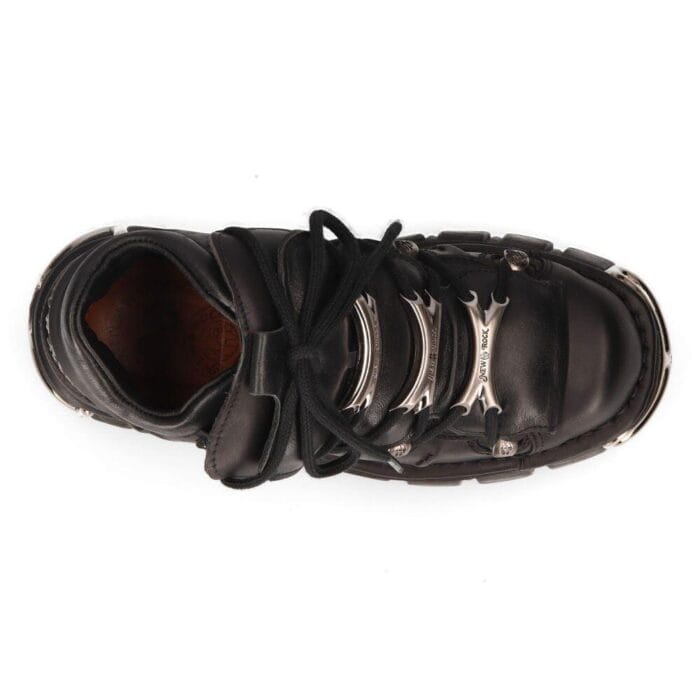 M106-s1 - Botas góticas de motociclista unisex New Rock Tower de cuero natural negro metalizado - Tienda Knighthood