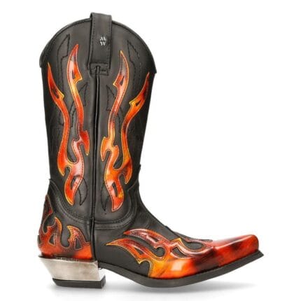 New Rock Unisex 7921-S2 New Rock Leather WEST Black Red Cowboy Leather Boots - Knighthood Store
