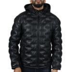 Giacca trapuntata in vera pelle da uomo con cappuccio, casual - Knighthood Store