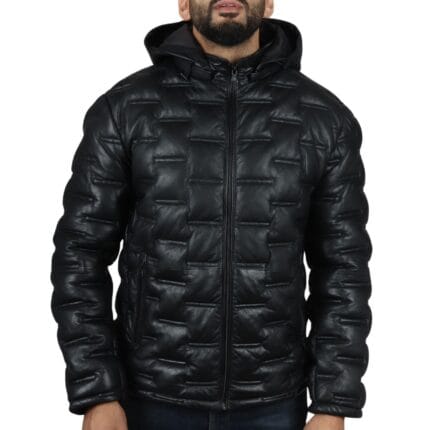 Giacca trapuntata in vera pelle da uomo con cappuccio, casual - Knighthood Store