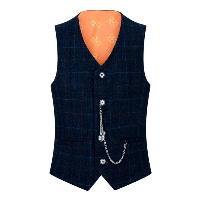 Completo da ragazzo blu a 3 pezzi, a quadri blu navy, per matrimonio, ballo di fine anno, stile vintage su misura - Knighthood Store