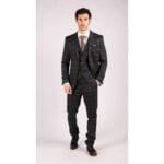 Mens Blue 3 Piece Suit Tan Check Classic Wedding Prom Peaky Tweed Vintage - Knighthood Store